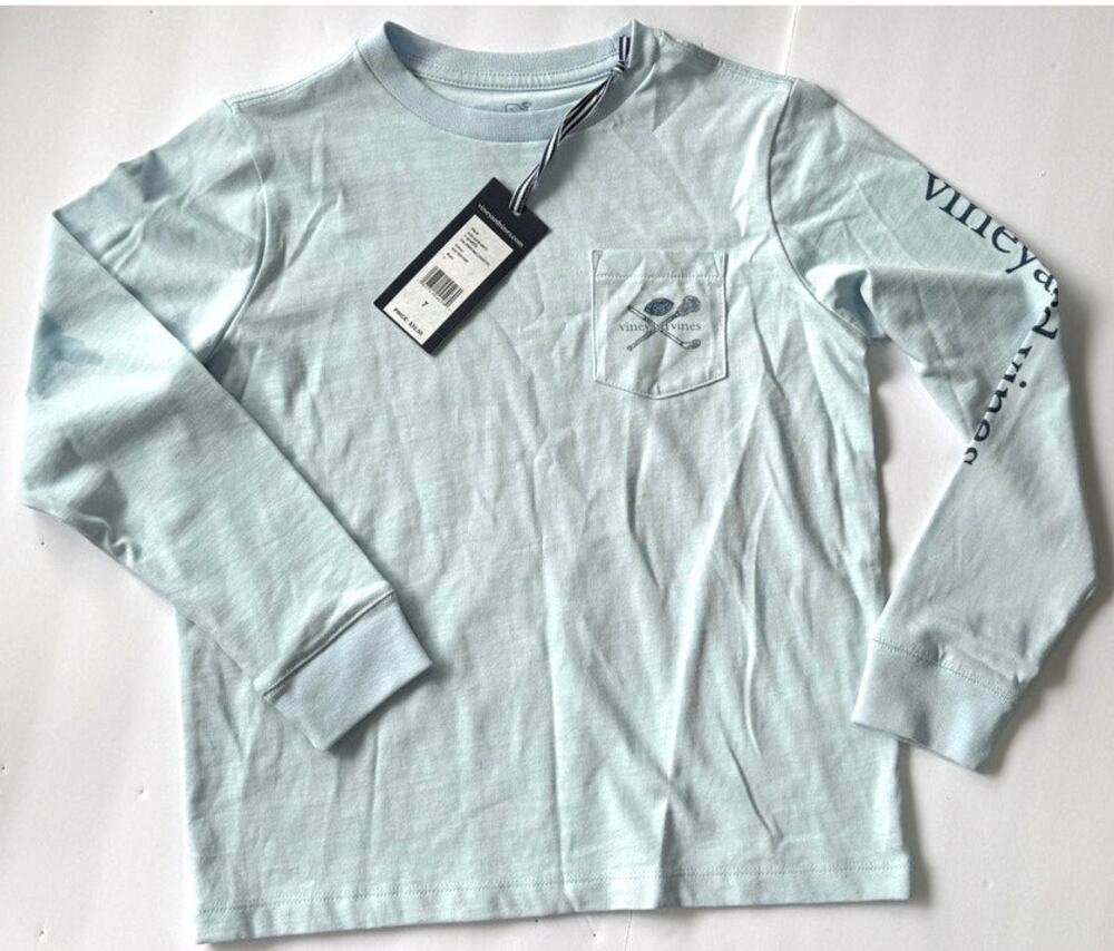 NWT Vineyard Vines Boys Size 7 Ice Water Snowman Lacrosse LS Pocket Tee